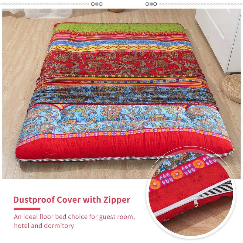 Boho Floral Pattern Japanese Floor Futon Mattress