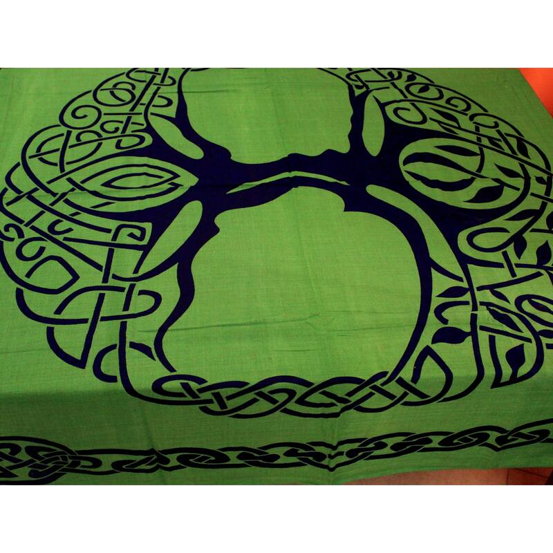 Cotton Celtic Tree of life Tablecloth Rectangle with Fringes