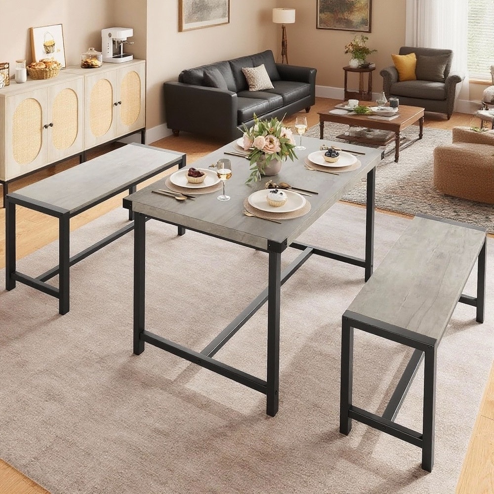 Dining Table Set for 4 with 2 Benches