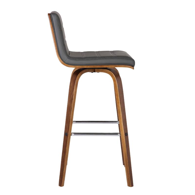 Modern Walnut Swivel Bar Stool with Faux Leather Seat and Low Back Brown Footrest Solid Wood Frame