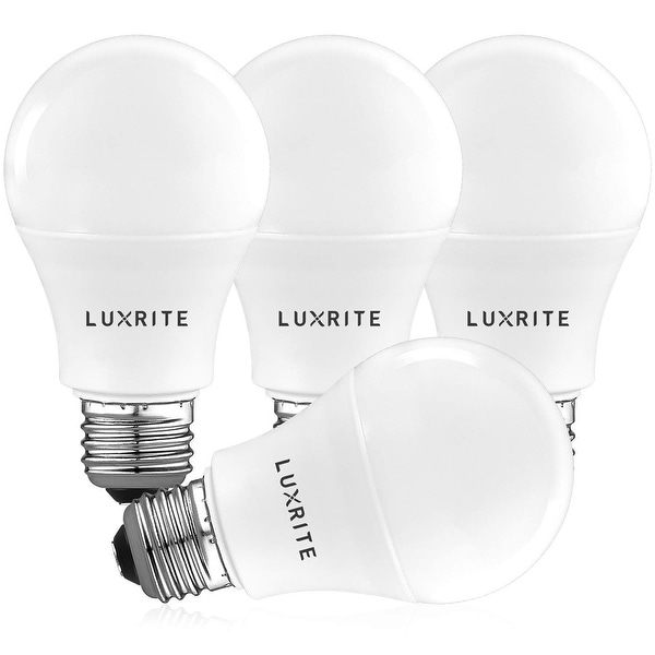 Luxrite A19 LED Light Bulb 60W Equivalent, Dimmable, 800 Lumens, Enclosed Fixture Rated, Energy Star, E26 Base (4 Pack). Opens flyout.