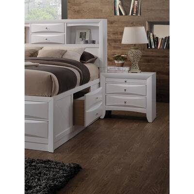 White 2-Drawer Nightstand with Pull-Out Tray and Beveled Fronts for Modern Bedroom Storage