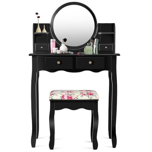 Shop Costway Makeup Vanity Table Drawers Oval Dressing Table Kids