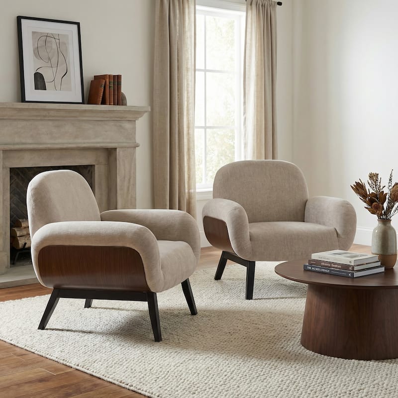 Christopher Knight Home - Modern Upholstered Accent Arm Chair with Round Arms and Solid Wood Legs - Khaki