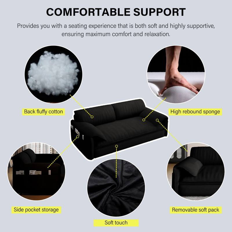 66" 3-in-1 Convertible Sleeper Velvet Sofa Bed with Side Storage