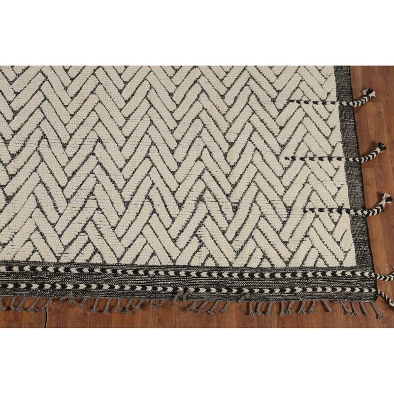 All-Over Chevron Moroccan Oriental Area Rug Hand-Knotted Wool Carpet - 8'10"x 12'10"