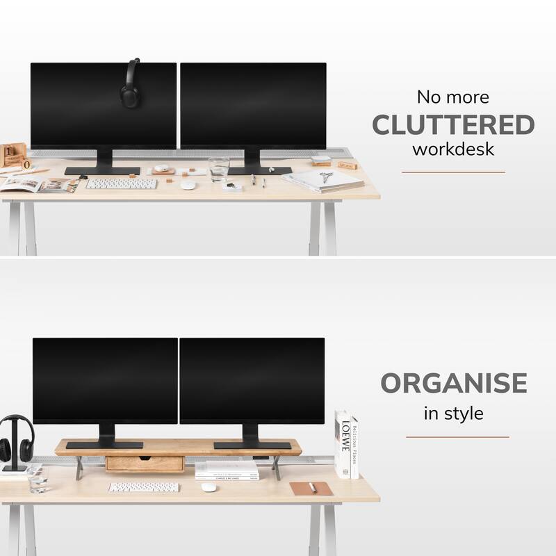 Jani Wood Monitor Stand Riser Desk - Ergonomic Design Stand, Desktop Organizer Table for Home, Office Workspace, Gaming Desk