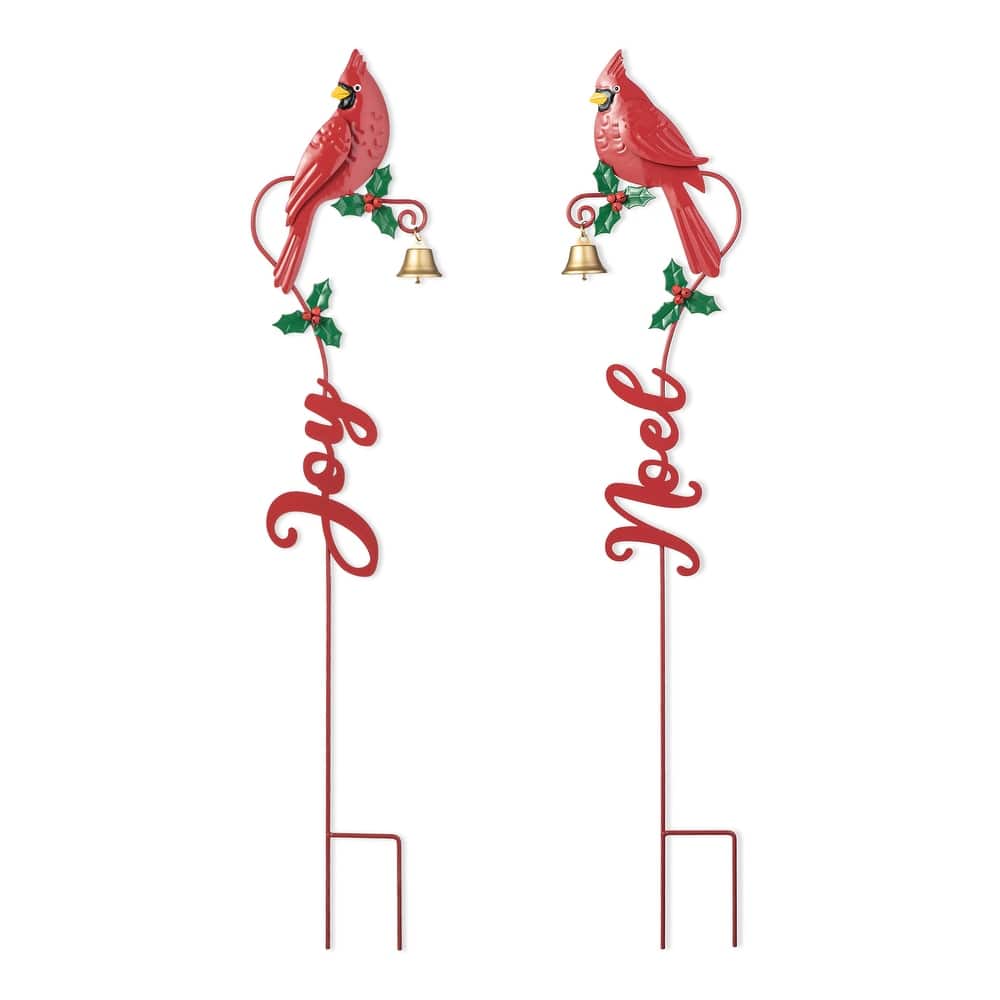 Glitzhome Metal MERRY CHRISTMAS Cardinal JOY& NOEL with Bell Yard Stake Wall Decor