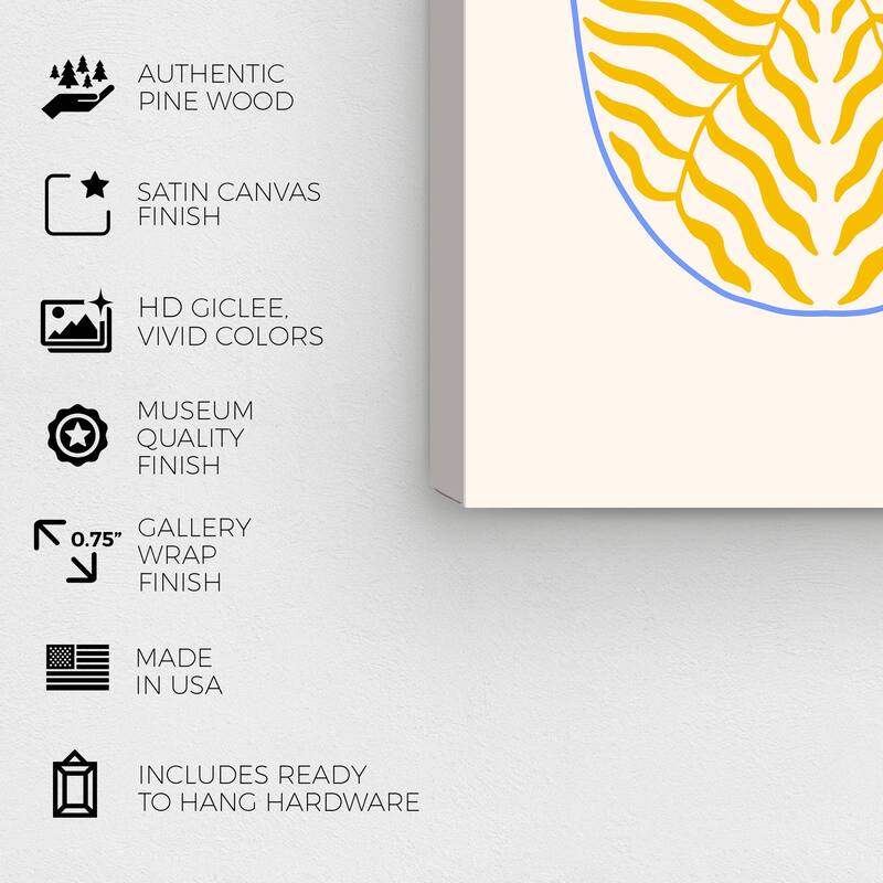 Wynwood Studio Canvas Floral and Botanical Leaves inside a walnut Yellow Modern & Contemporary Wall Art Canvas Print