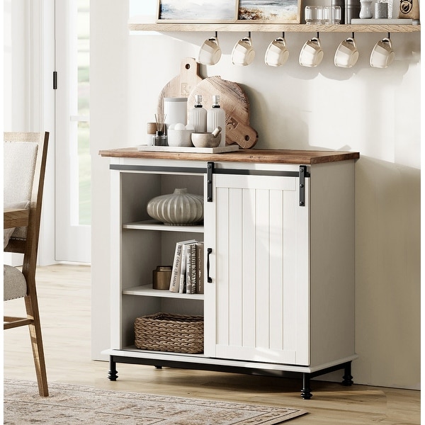 WAMPAT 35 Sideboard Buffet Cabinets with Sliding Barn Door
