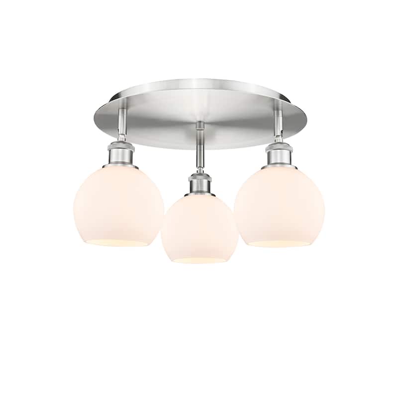 Innovations Lighting Athens - 3 Light 18" Flush Mount - Satin Nickel/Matte White