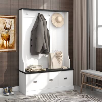 Hall Tree with 4 Hooks and 3 Large Drawers, Coat Hanger, Entryway Bench ...