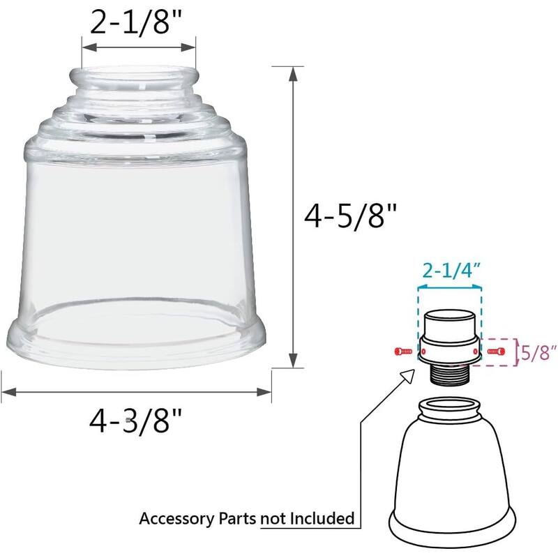 Aspen Creative 23176-60-4 Transitional Style Clear Replacement Glass Shade,2-1/4"Fitter Size,4-3/4"H x 4-3/8"Dia,4 Pack