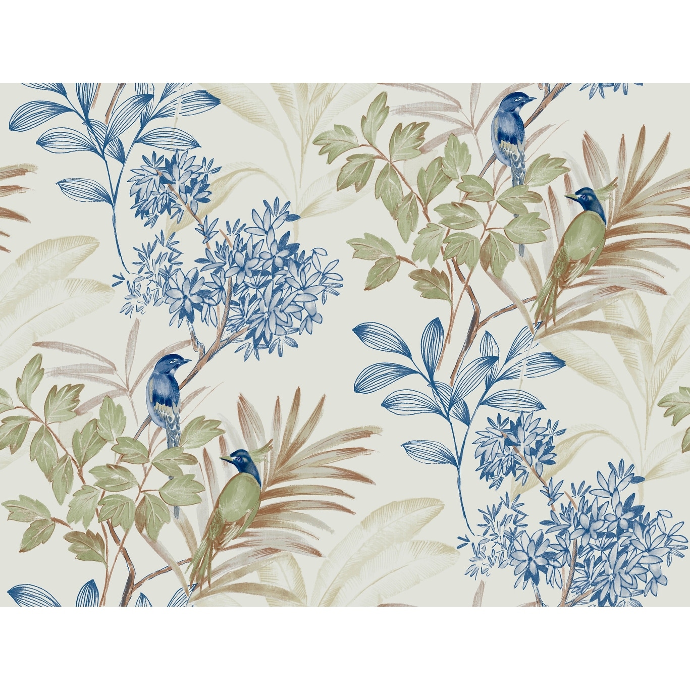 York Wallcoverings Green and Blue Handpainted Songbird Peel and Stick Wallpaper