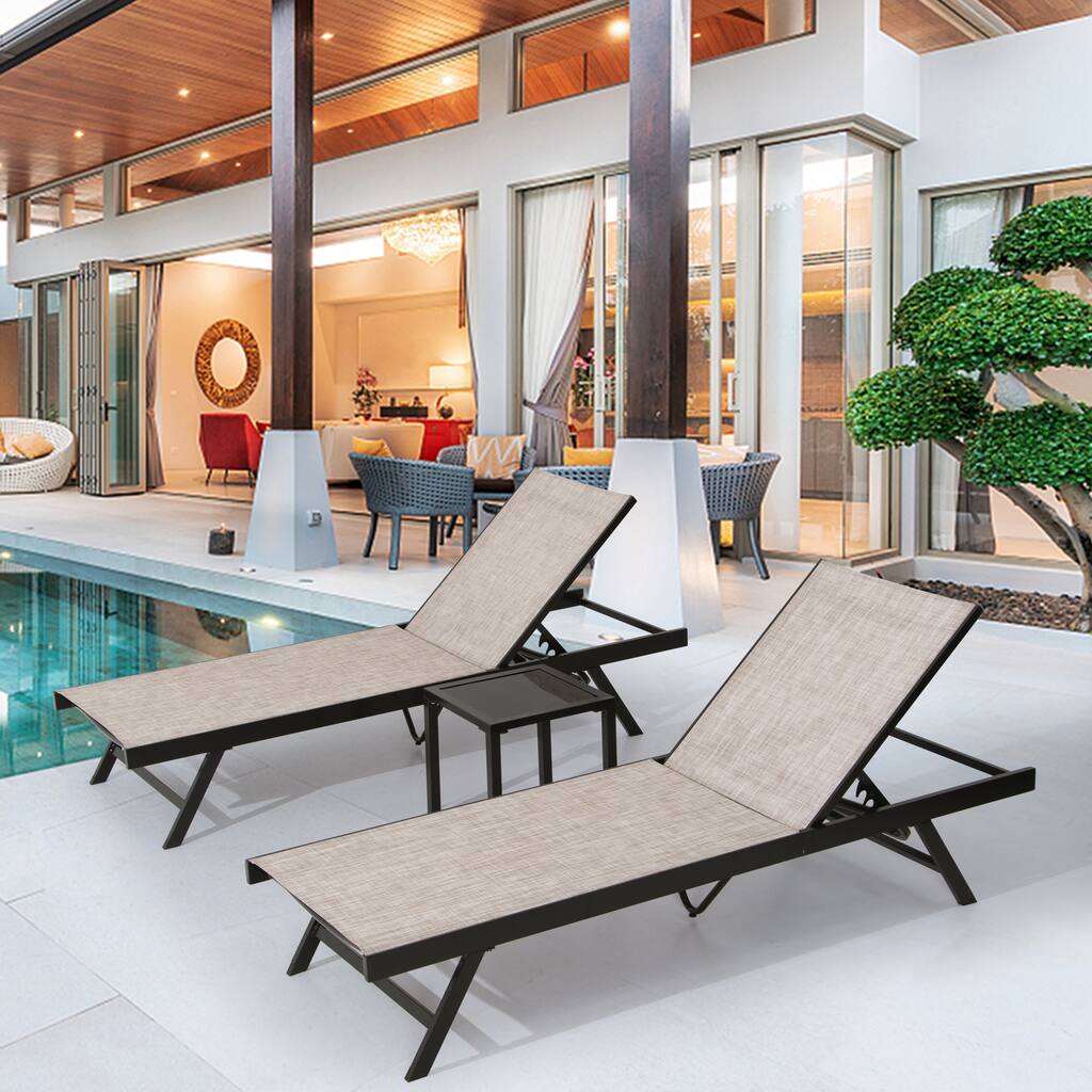 Outdoor Patio Aluminum Adjustable Chaise Lounge Chairs & Table Set for Pool Side - 75.6" L× 25.4" W × 21.4" H
