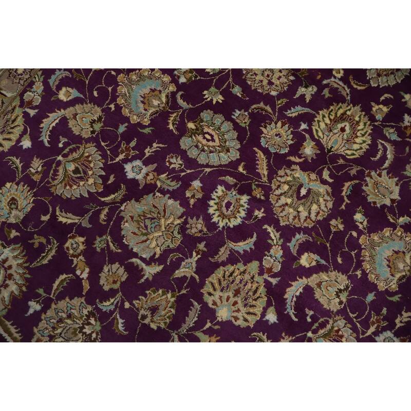 Hand Knotted Oriental Wool & Silk Carpet Traditional All-Over Purples Tabriz Area Rug - 10' 4'' X 8' 1''