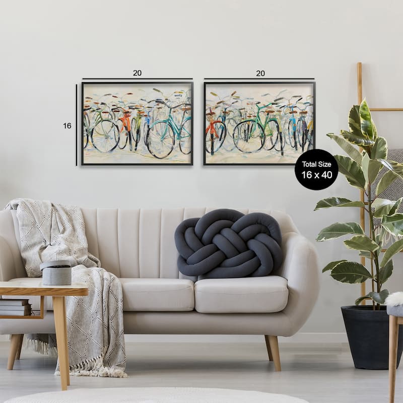 Stupell Dynamic Bicycles on Beige Framed Giclee Art Design By Dusza (Set of 2)