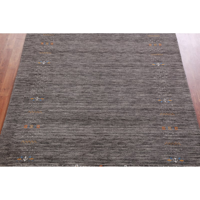 Hand Knotted Oriental 100% Wool Carpet Tribal Stripe Greys & Charcoal Gabbeh Area Rug - 7' 11'' X 5' 7''