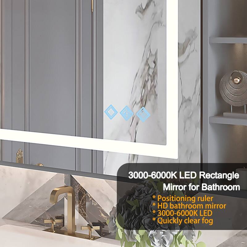 Gradient Front and Backlit LED Mirror for Bathroom,Dimmable, Anti-Fog