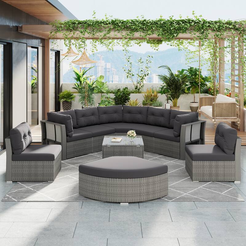 Outdoor 9-Piece Sectional Sofa Set with Coffee Table