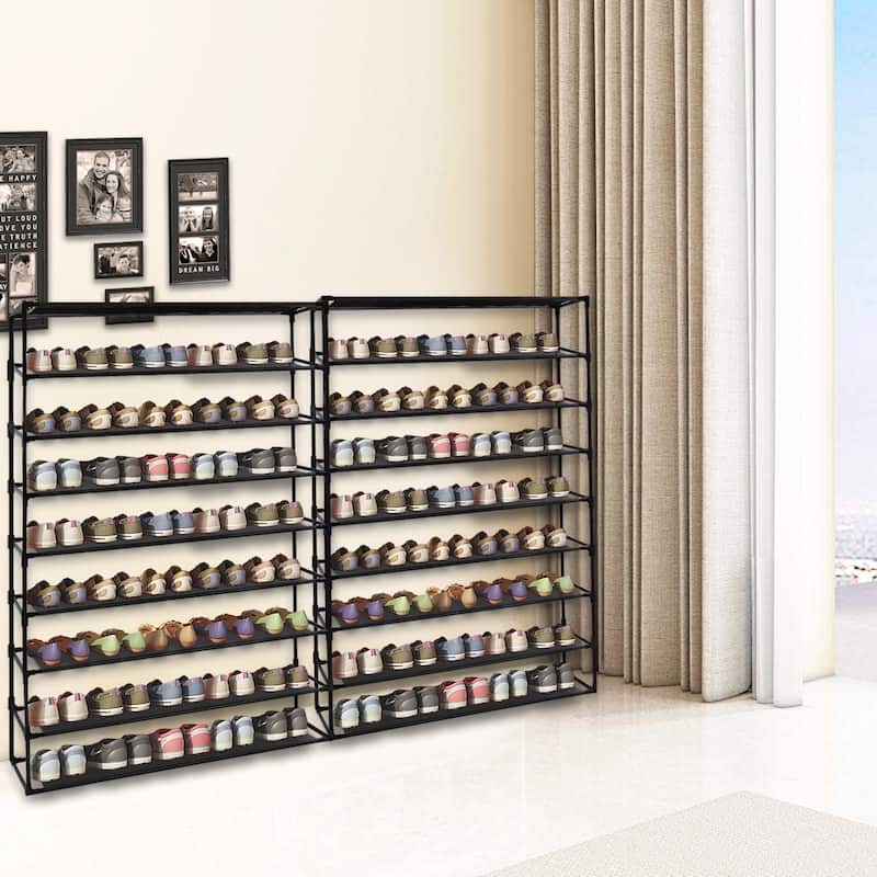 Shoe Rack Detachable Non-Woven Waterproof Fabric Shoe Organizer Tower Black Set of 2