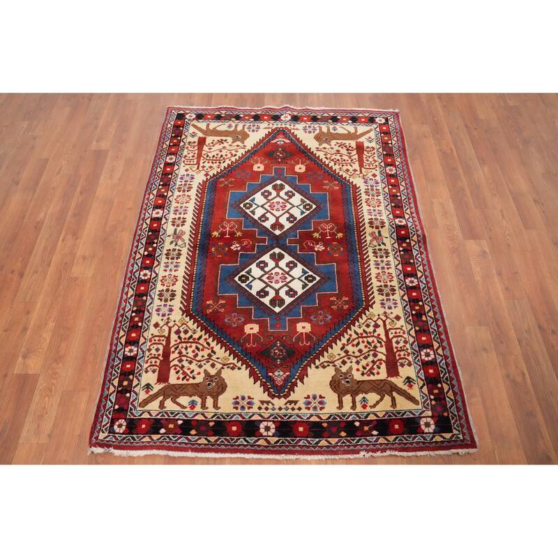 Hand Knotted Oriental 100% Wool Carpet Traditional Medallion Red Ardebil Area Rug - 4' 11'' X 3' 7''