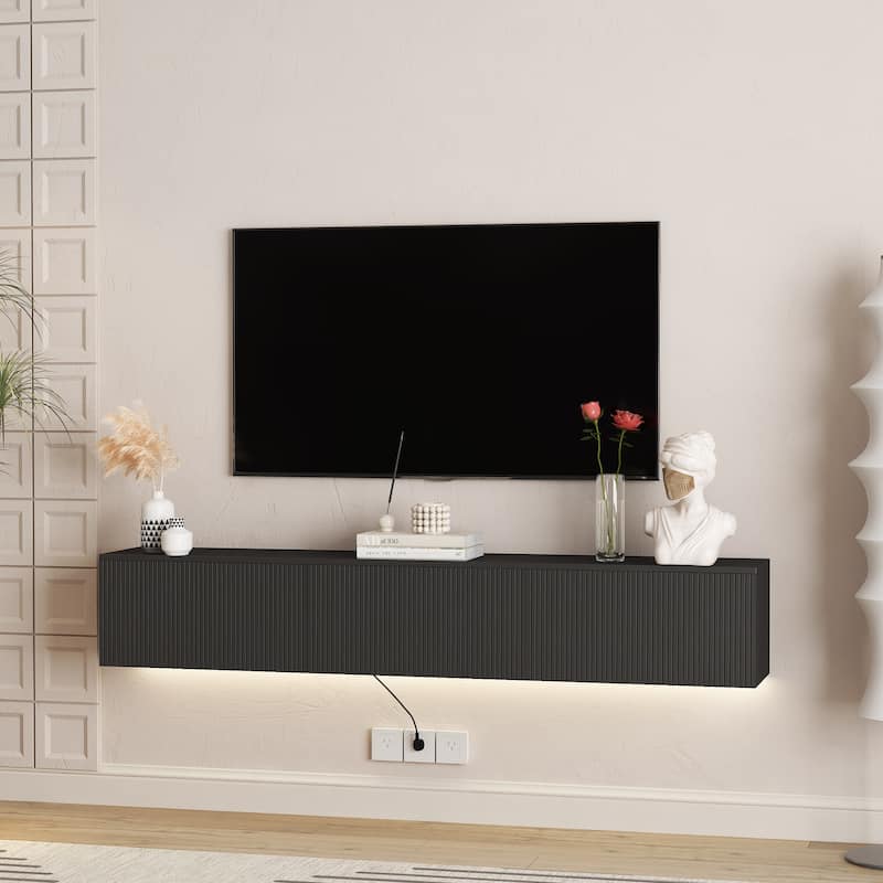 Floating TV Stand Wall Mounted with 16 Color LEDs, 69" Modern TV Stand, Floating TV Cabinet Entertainment Center