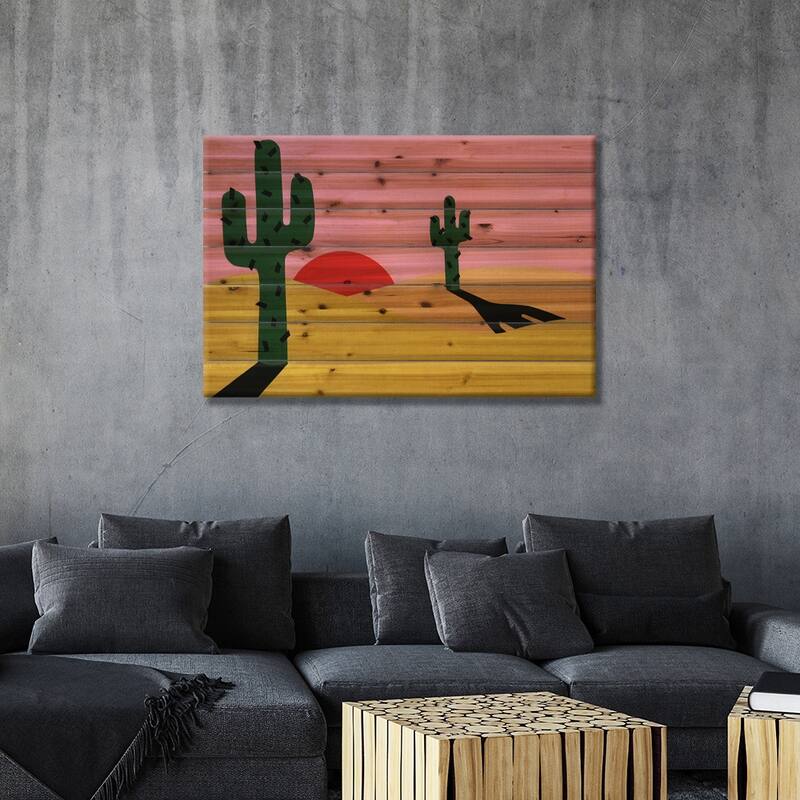 Two Cacti In The Desert Sun Print On Wood by Rosi Feist - Multi-Color