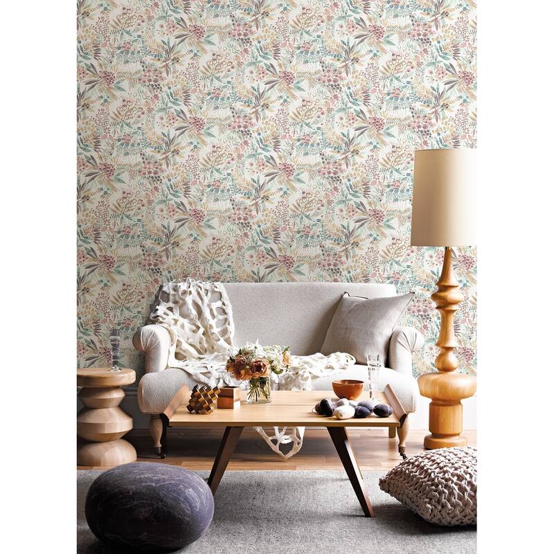NuWallpaper Teal Peach Naupaka Peel & Stick Vinyl Wallpaper - 216in x 20.5in x 0.025in
