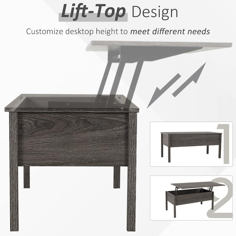HOMCOM 39" Modern Lift Top Coffee Table Desk With Hidden Storage Compartment for Living Room, Light Grey Woodgrain
