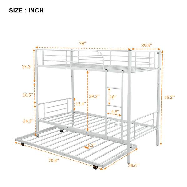 Contemporary Twin-Over-Twin Metal Bunk Bed With Trundle,Can be Divided into two beds,No Box Spring needed