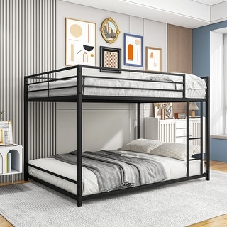 Metal Bunk Bed Full Over Full, Bunk Bed Frame with Safety Guard Rails, Heavy Duty Space-Saving Design, Easy Assembly Black