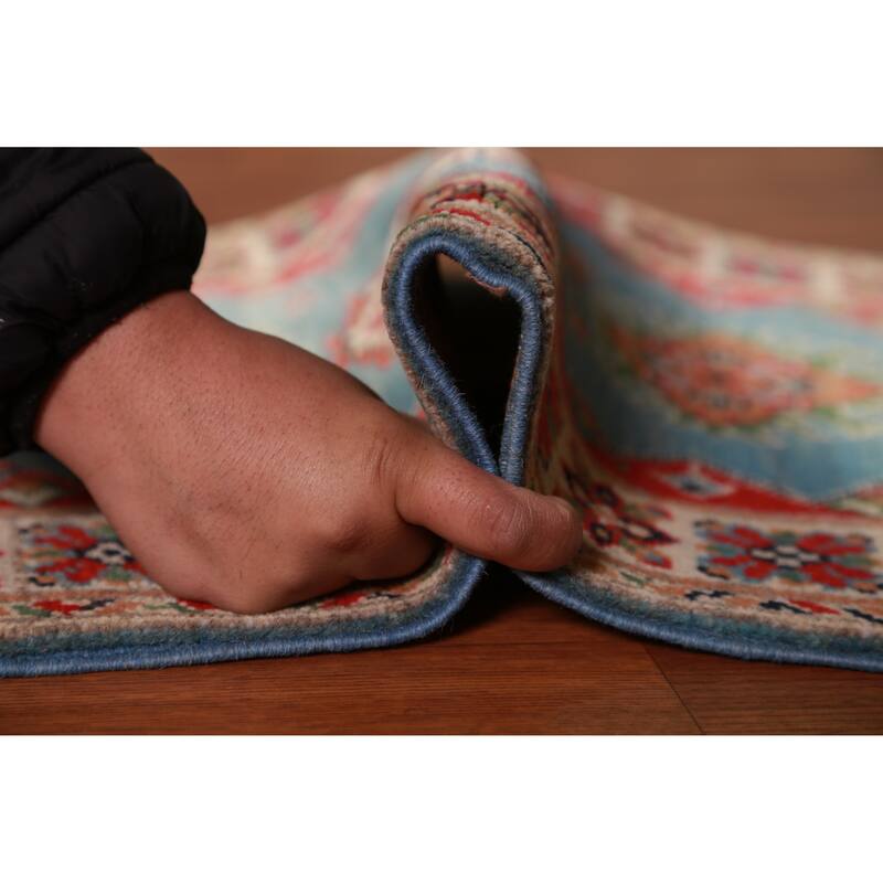 Light Blue Kazak Oriental Foyer Rug Hand-Knotted Wool Carpet - 2'0"x 3'0"