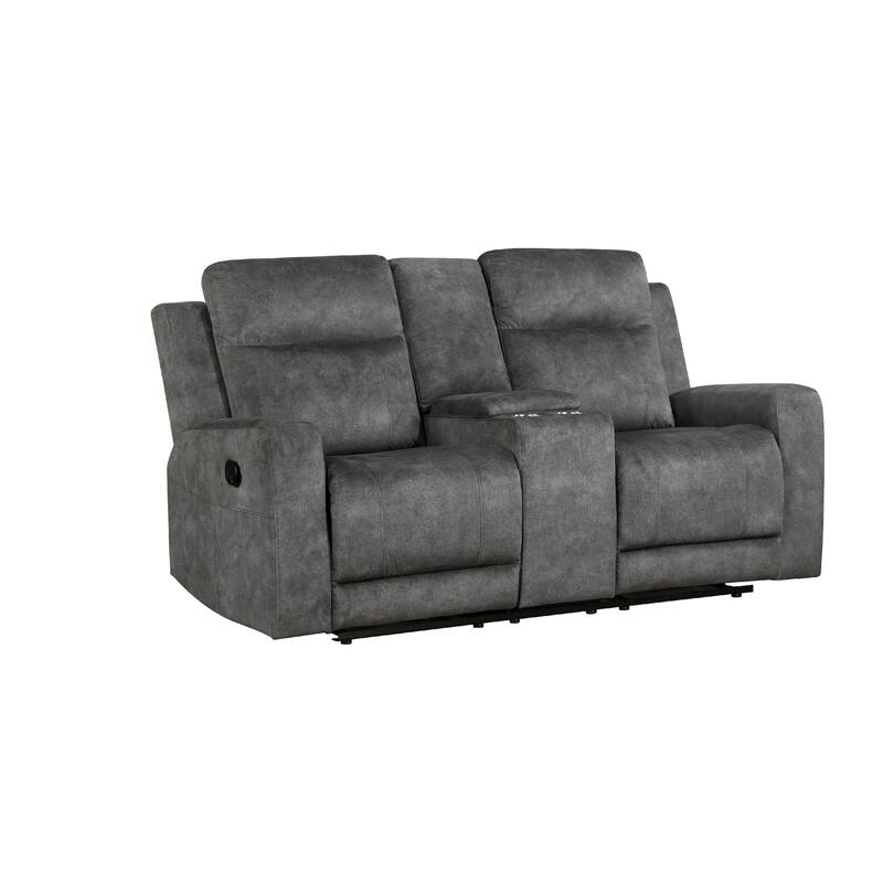 Tesy Manual Recliner Loveseat, Console, Dark Gray Microfiber 71 Inch