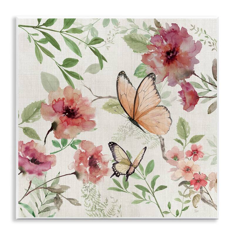 Stupell Butterflies over Wild Cottage Flowers Wall Plaque Art Design By Nan - 12 x 12