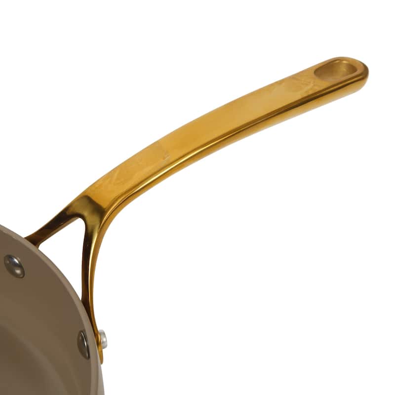 Bloomhouse Pots and Pans Heavy Duty Aluminum Premium PFA Free Ceramic Nonstick - Cappucino Cream with Gold Handle