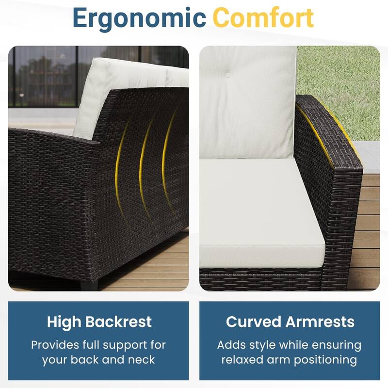4-Piece Wicker Patio Conversation Set with Beige Cushions