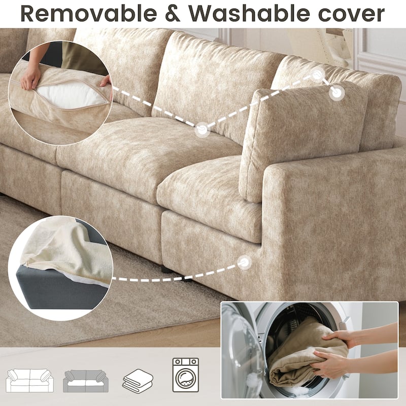 3 Seat Sectional Sofa Comfy Cloud Couch for Living Room Modern Sofa Sleeper Deep Couches with Ottoman