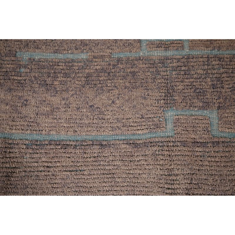 Brown Moroccan Abstract Area Rug Hand-Knotted Wool Carpet - 8'9"x 11'11"