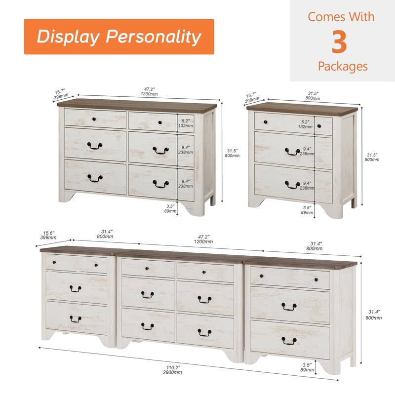 WAMPAT White Dresser TV Stand for TVs up to 110", 12 Drawers Large Dresser Entertainment Center, Wood TV Console Table