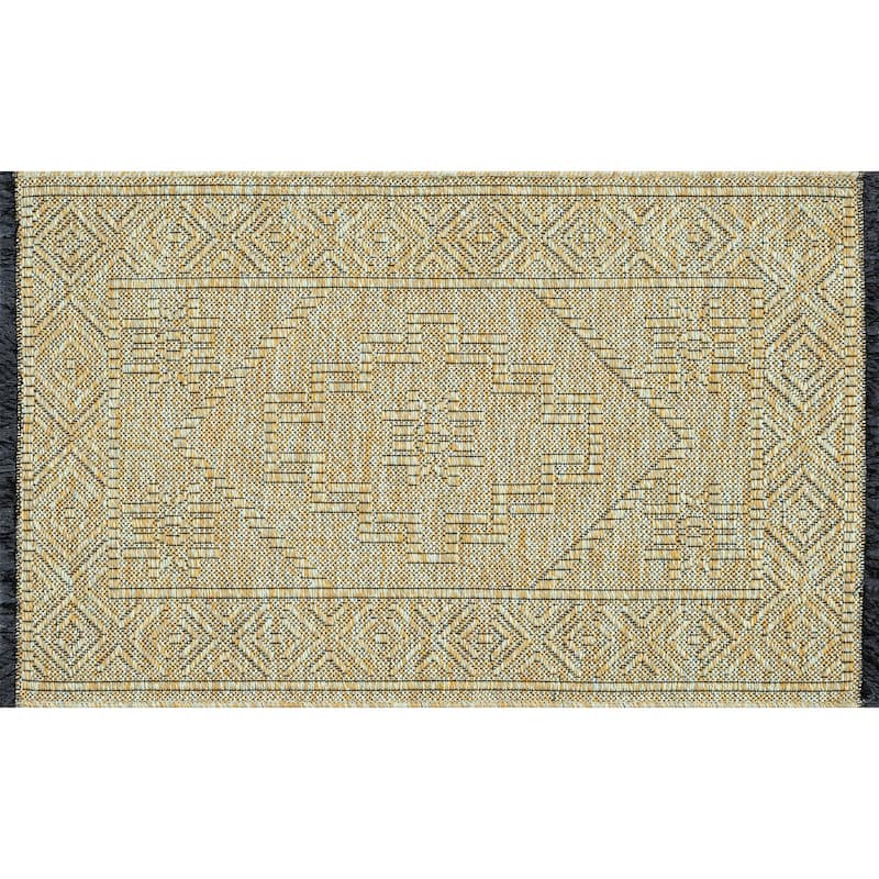 Alameda Solid Color Medallion Machine Washable Indoor Area Rug