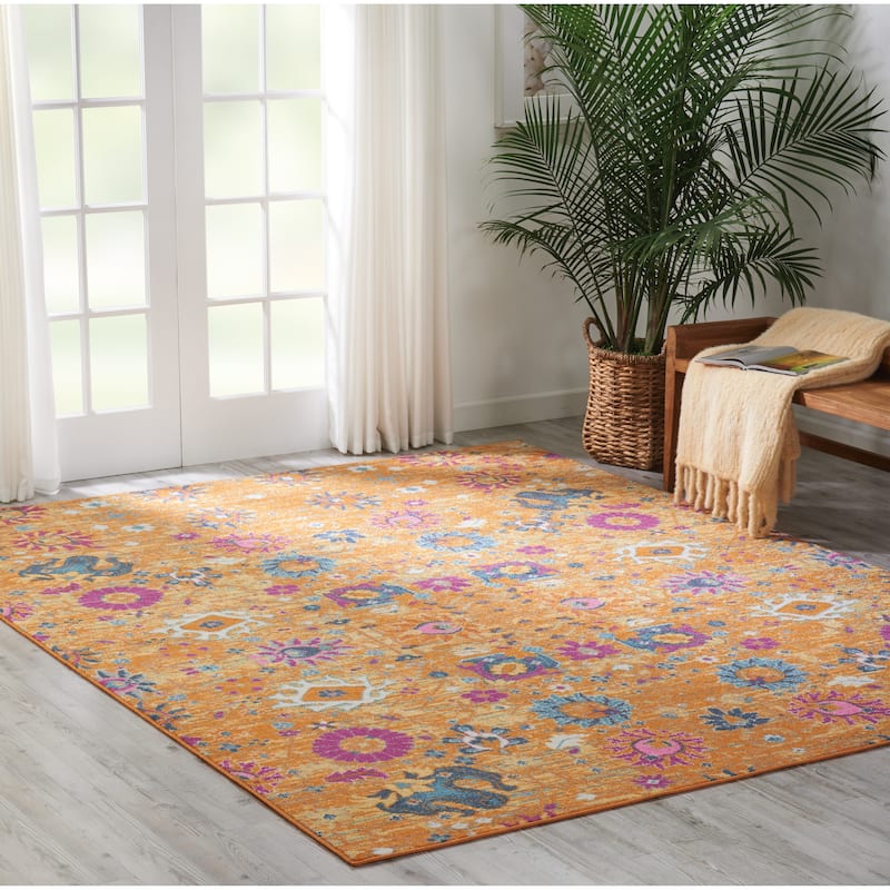 Nourison Passion Boho French Country Floral Area Rug. - 9' x 12' - Sun - Runner/Rectangle