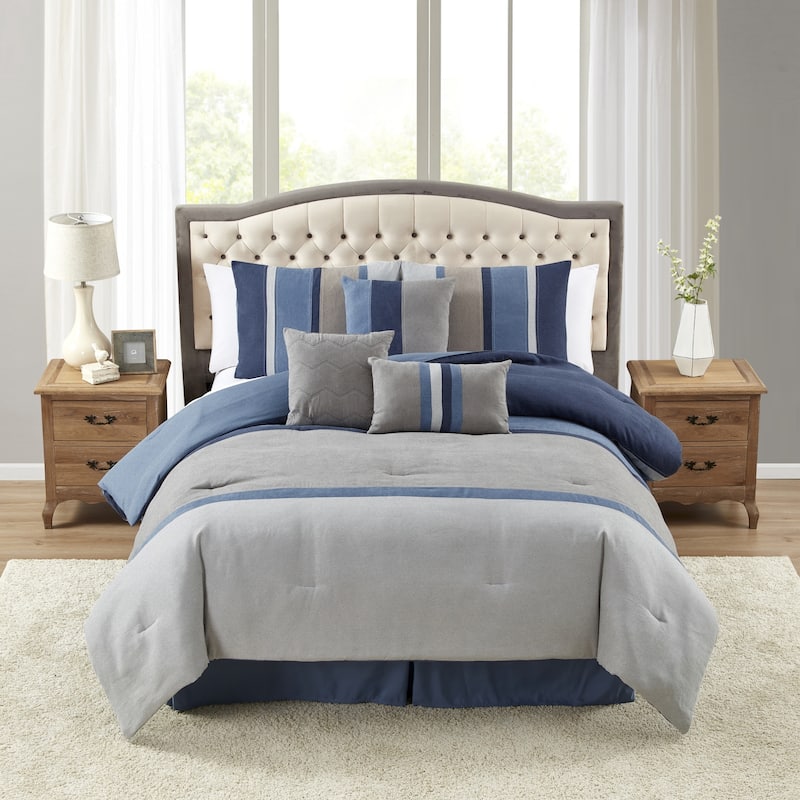 Winston 7 Piece Suede Comforter Set - King - Denim