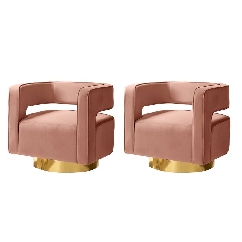 Carisa Modern Upholstered Swivel Open-Back Barrel Chair with Golden Base by HULALA HOME