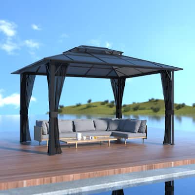VEIKOUS 13' x 10' Outdoor Double Hardtop Gazebo for Patio with Netting