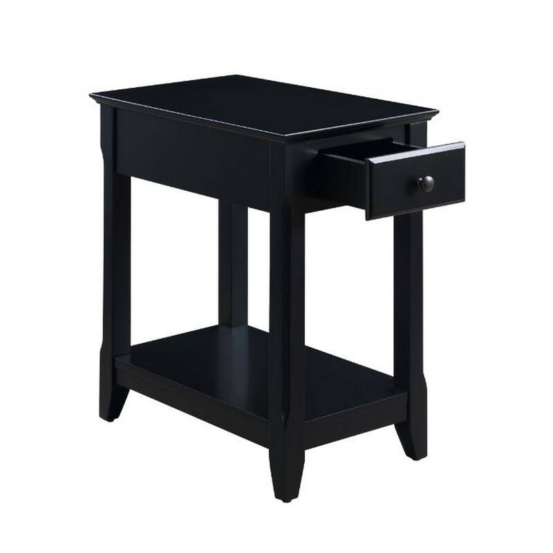 22 in. Black Rectangle Wood End Table with Storage Drawer for Convenience