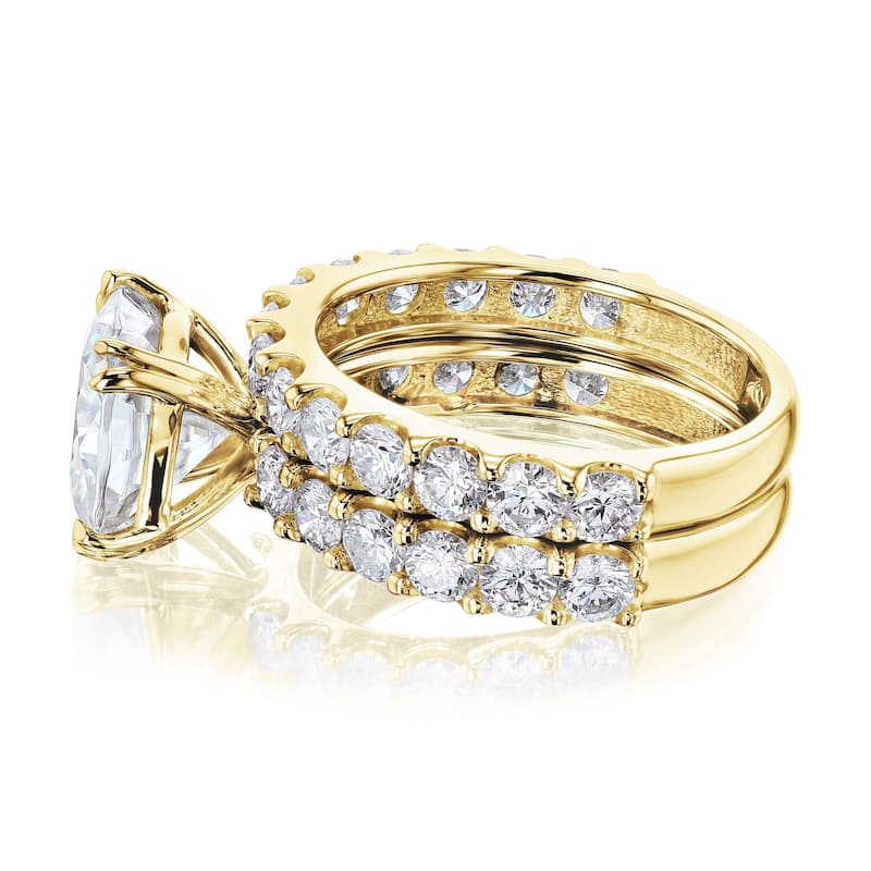 Kobelli 4.90 Carat Lab Grown Diamond Certified 14k Solid Gold Cushion-cut Wide Bands Lorette 2pc Bridal Set (EF/VS)