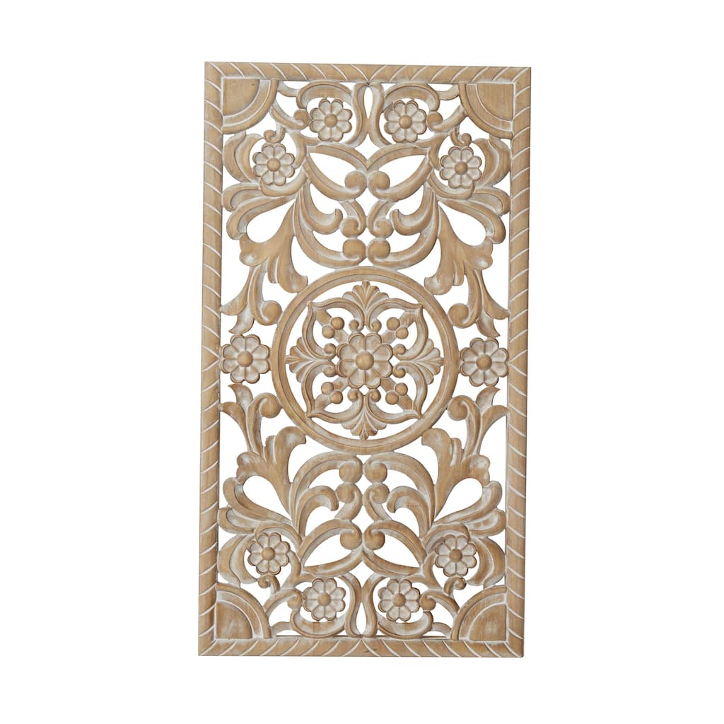 Wood Floral Handmade Intricately Carved Home Wall Decor - Brown - Roche River Decor