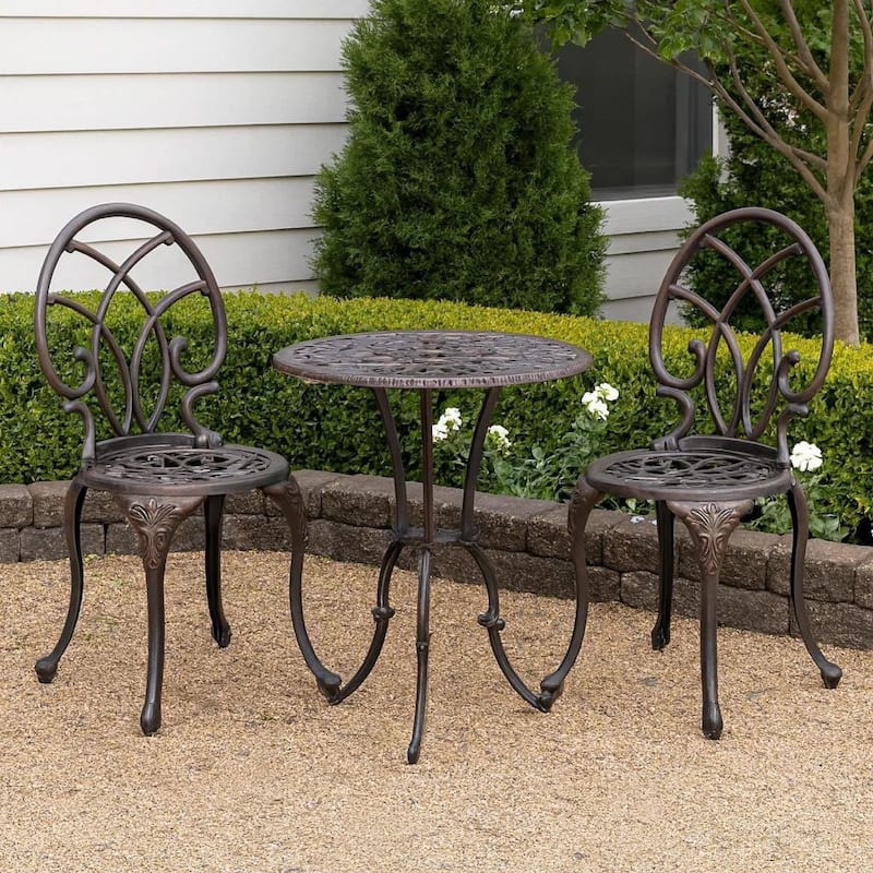 Charlie 3 pcs Bistro Set w Umbrella Hole, Cast Aluminum in Copper