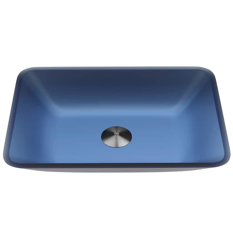 VIGO Sottile 18"L x 13"W x 4"H Glass Rectangular Vessel Bathroom Sink in Royal Blue - Royal Blue